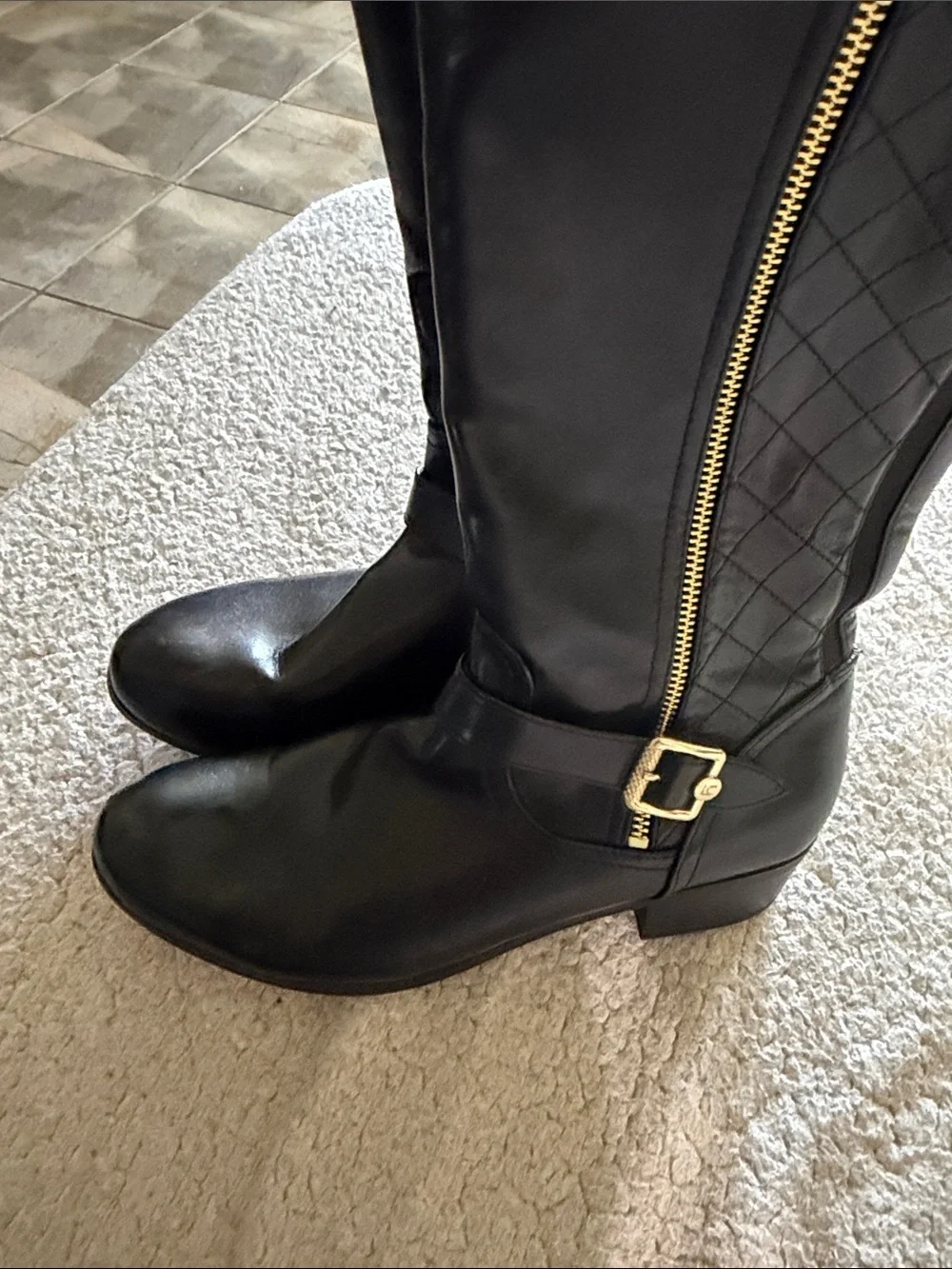 Liz Claiborne Black Quilted Over-the-Knee Riding Boots with Side Zipper 9M